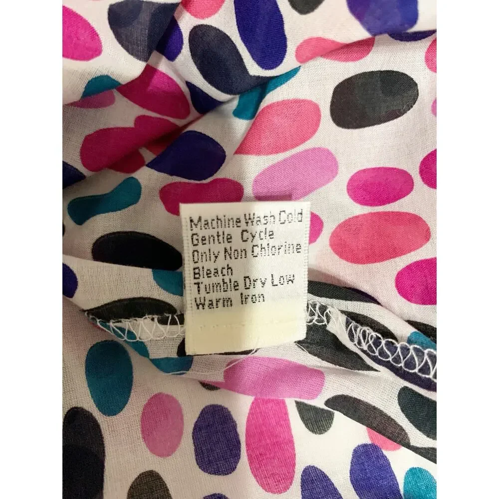 Talbots Cover Up White Pink Spotted Cotton Long Sleeve Tie Front Tunic Women's M